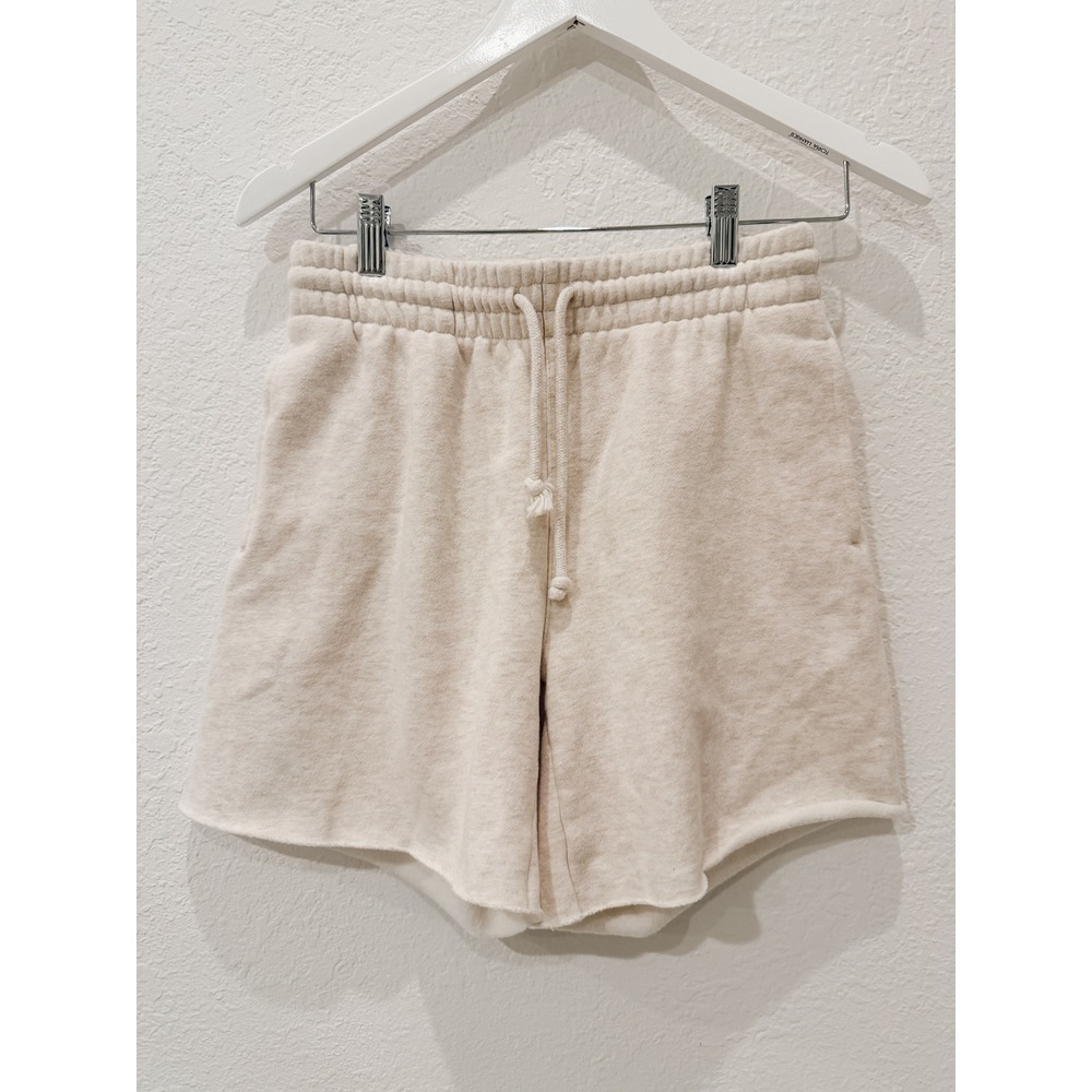 TNA Aritzia Cozy Fleece Boyfriend Shorts XS Cream Oatmeal Raw Edge Sweatshorts